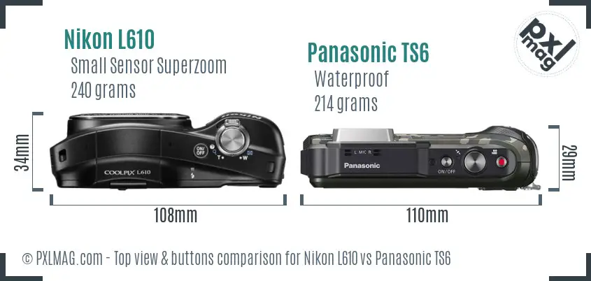 Nikon L610 vs Panasonic TS6 top view buttons comparison