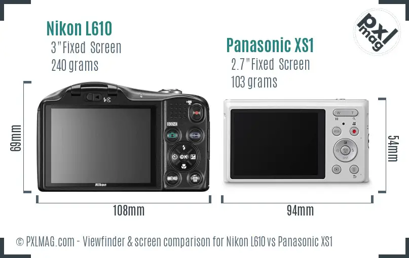 Nikon L610 vs Panasonic XS1 Screen and Viewfinder comparison