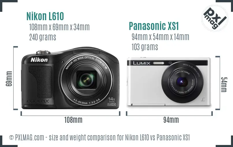 Nikon L610 vs Panasonic XS1 size comparison