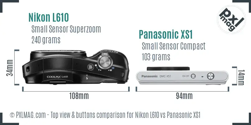 Nikon L610 vs Panasonic XS1 top view buttons comparison