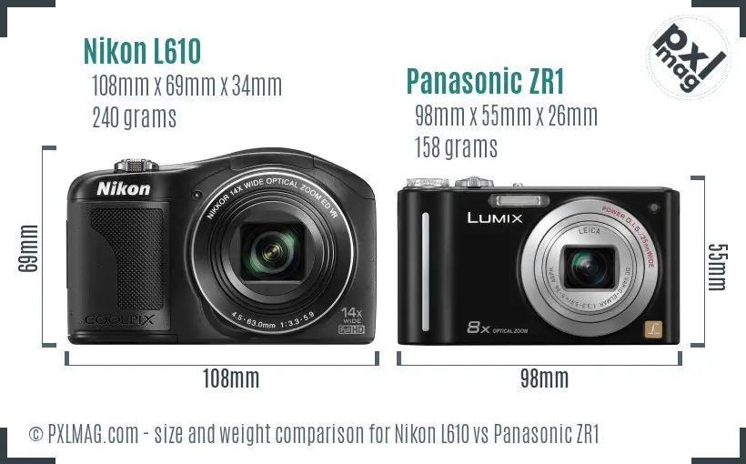 Nikon L610 vs Panasonic ZR1 size comparison