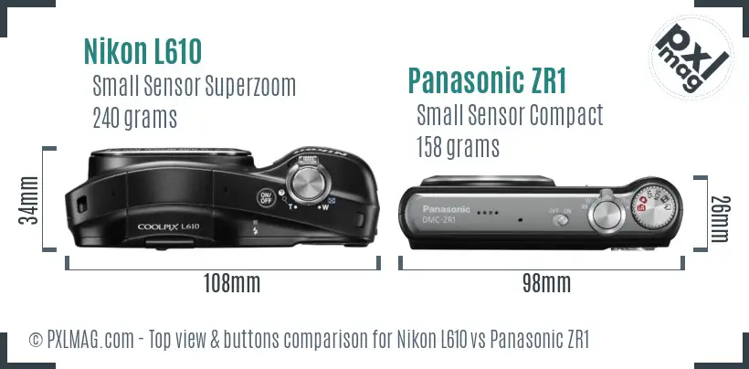 Nikon L610 vs Panasonic ZR1 top view buttons comparison