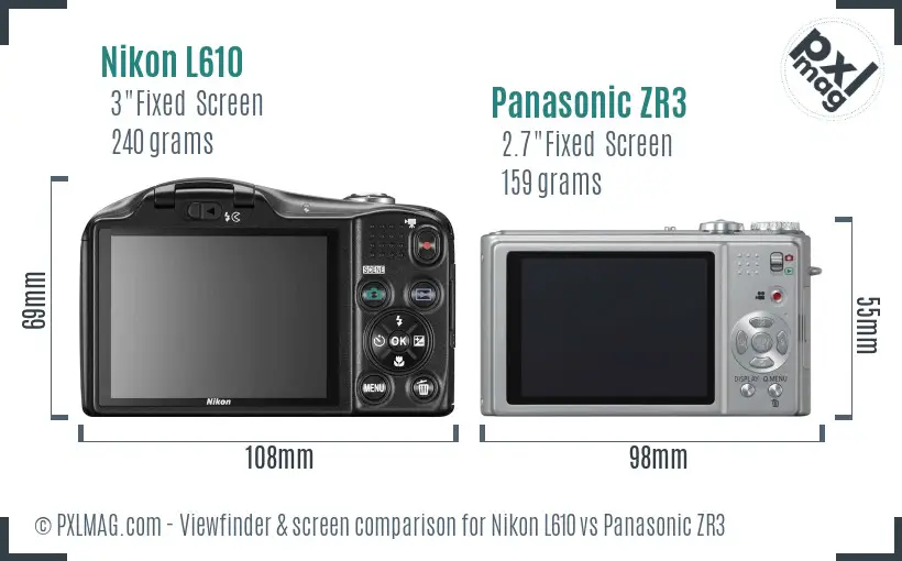 Nikon L610 vs Panasonic ZR3 Screen and Viewfinder comparison Nikon L610 vs Panasonic ZR3 Screen and Viewfinder comparison