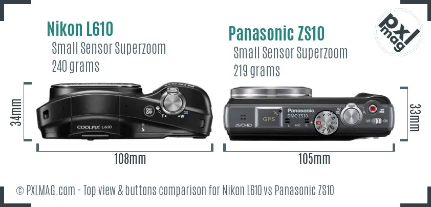 Nikon L610 vs Panasonic ZS10 top view buttons comparison Nikon L610 vs Panasonic ZS10 top view buttons comparison