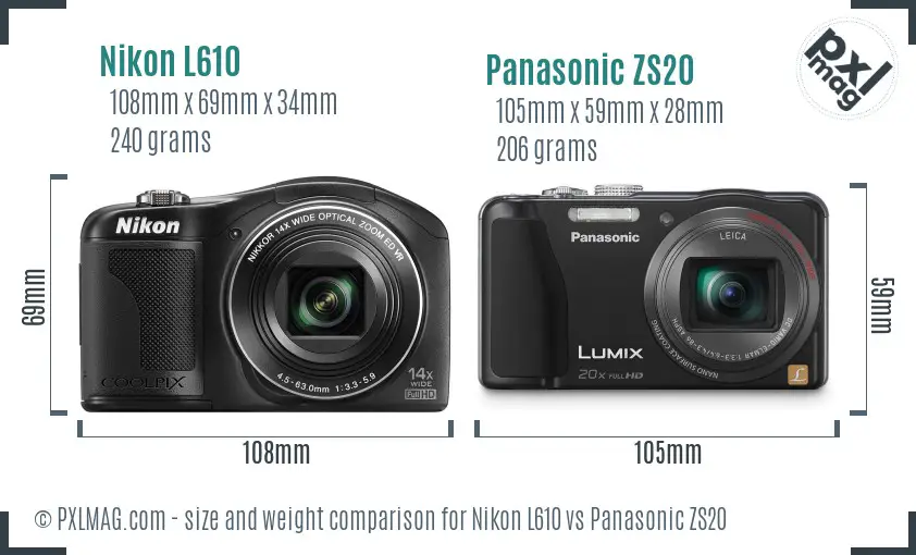Nikon L610 vs Panasonic ZS20 size comparison Nikon L610 vs Panasonic ZS20 size comparison