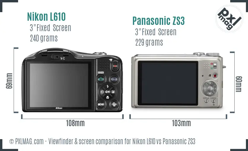 Nikon L610 vs Panasonic ZS3 Screen and Viewfinder comparison Nikon L610 vs Panasonic ZS3 Screen and Viewfinder comparison