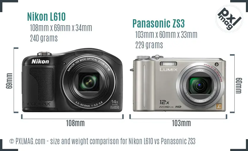 Nikon L610 vs Panasonic ZS3 size comparison Nikon L610 vs Panasonic ZS3 size comparison