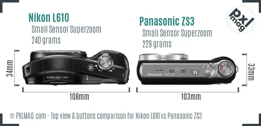 Nikon L610 vs Panasonic ZS3 top view buttons comparison Nikon L610 vs Panasonic ZS3 top view buttons comparison