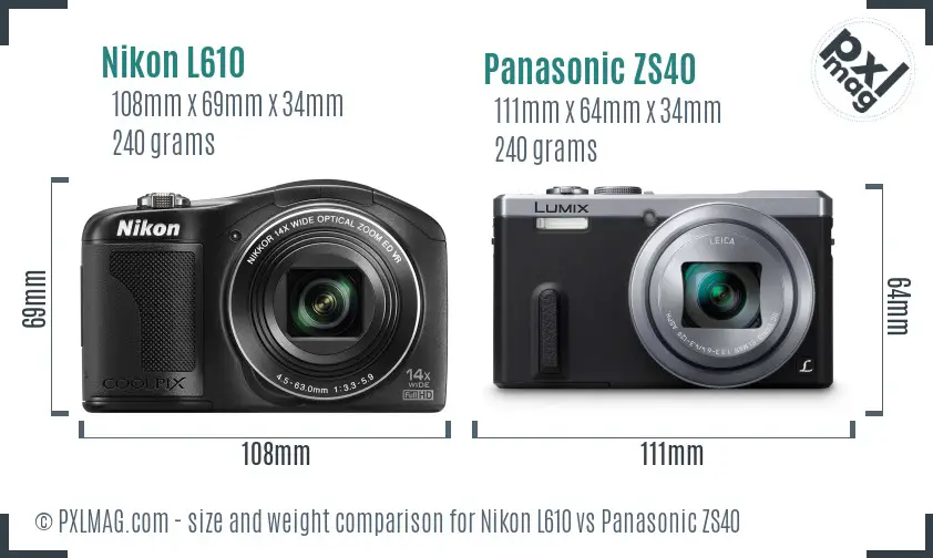 Nikon L610 vs Panasonic ZS40 size comparison