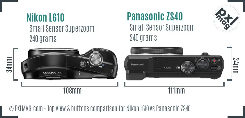 Nikon L610 vs Panasonic ZS40 top view buttons comparison