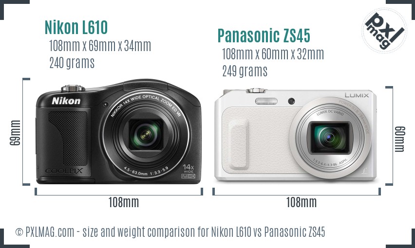 Nikon L610 vs Panasonic ZS45 size comparison Nikon L610 vs Panasonic ZS45 size comparison