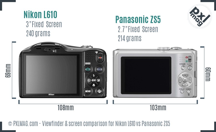 Nikon L610 vs Panasonic ZS5 Screen and Viewfinder comparison