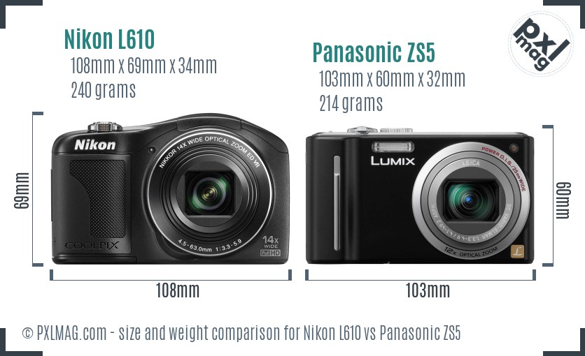 Nikon L610 vs Panasonic ZS5 size comparison