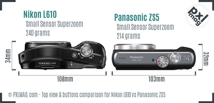 Nikon L610 vs Panasonic ZS5 top view buttons comparison