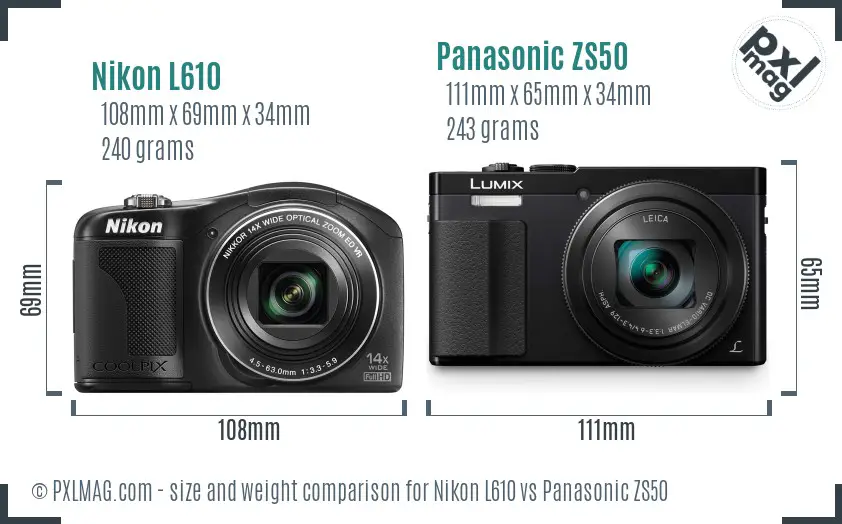 Nikon L610 vs Panasonic ZS50 size comparison Nikon L610 vs Panasonic ZS50 size comparison