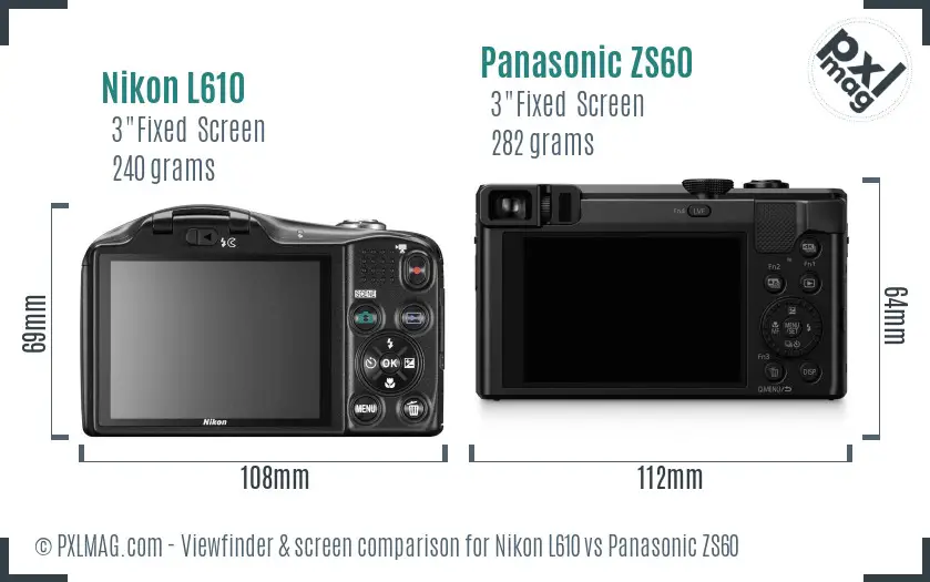 Nikon L610 vs Panasonic ZS60 Screen and Viewfinder comparison
