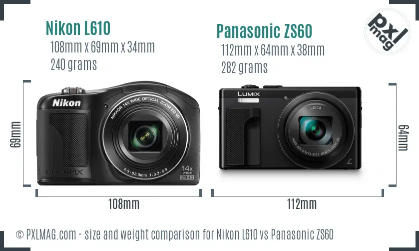 Nikon L610 vs Panasonic ZS60 size comparison