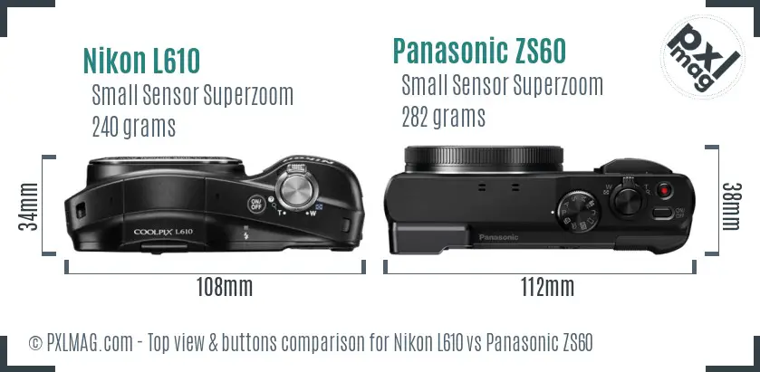 Nikon L610 vs Panasonic ZS60 top view buttons comparison