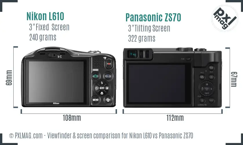 Nikon L610 vs Panasonic ZS70 Screen and Viewfinder comparison