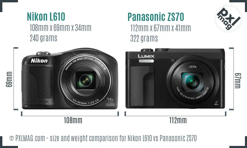 Nikon L610 vs Panasonic ZS70 size comparison