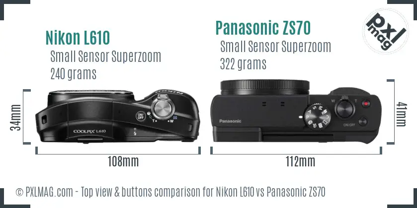 Nikon L610 vs Panasonic ZS70 top view buttons comparison