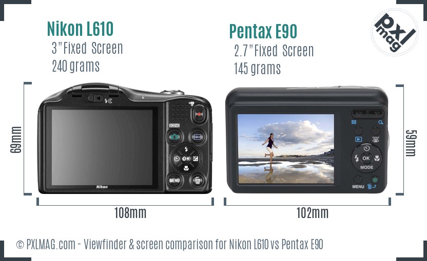 Nikon L610 vs Pentax E90 Screen and Viewfinder comparison