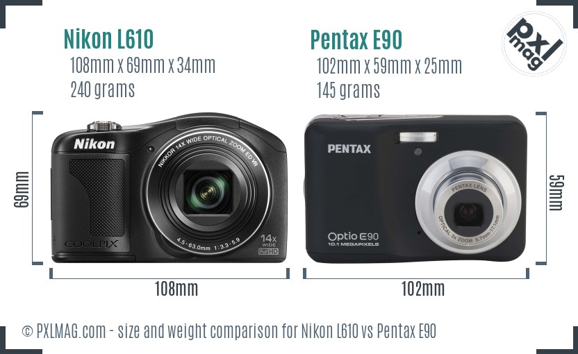 Nikon L610 vs Pentax E90 size comparison