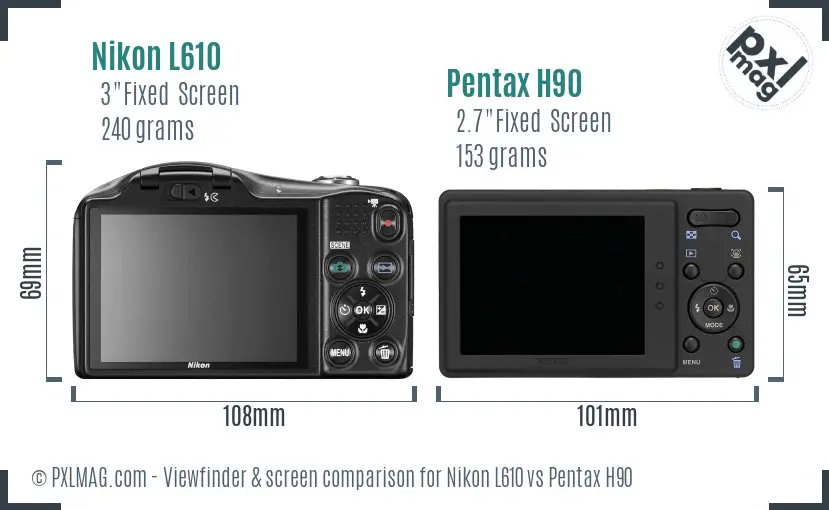Nikon L610 vs Pentax H90 Screen and Viewfinder comparison