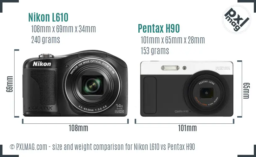 Nikon L610 vs Pentax H90 size comparison