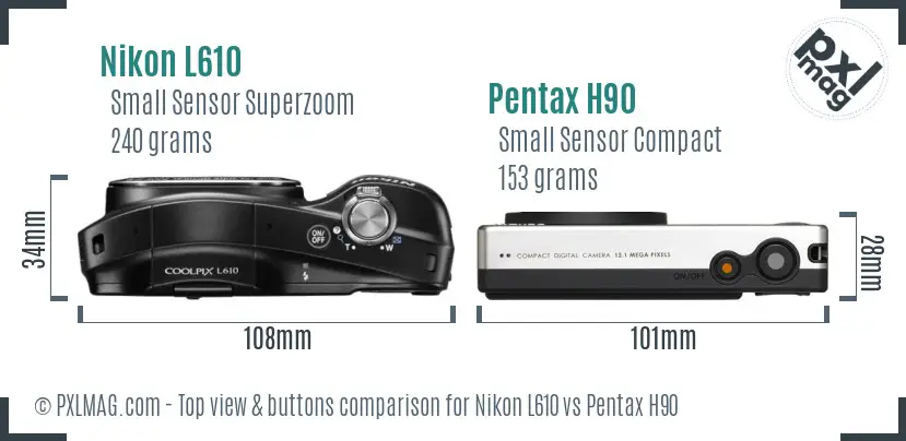Nikon L610 vs Pentax H90 top view buttons comparison