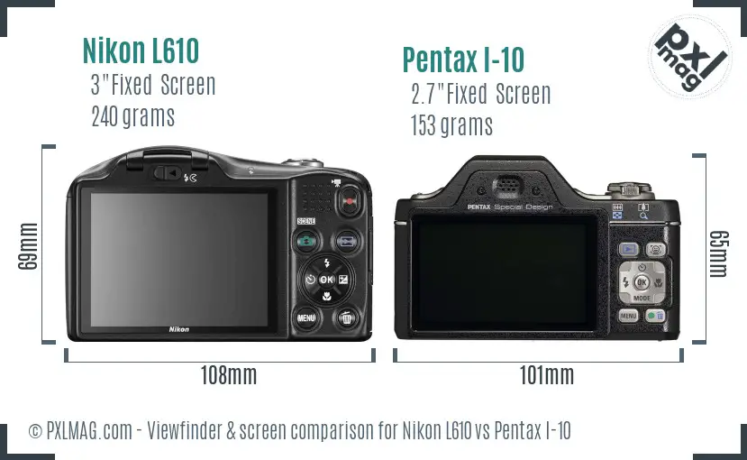 Nikon L610 vs Pentax I-10 Screen and Viewfinder comparison