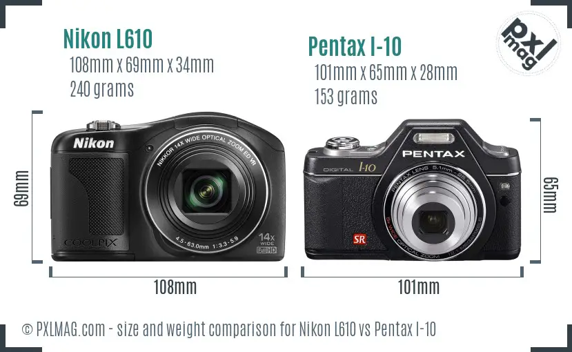 Nikon L610 vs Pentax I-10 size comparison