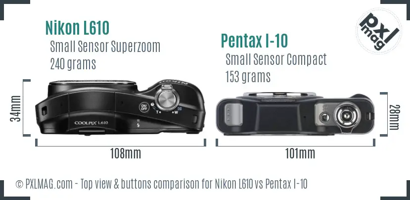 Nikon L610 vs Pentax I-10 top view buttons comparison