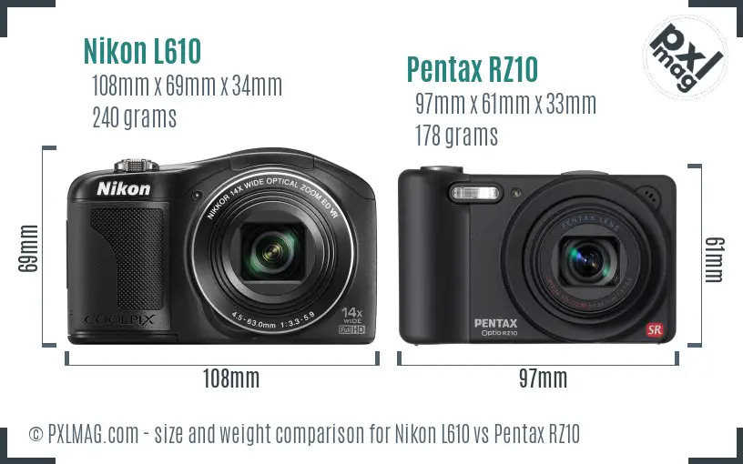 Nikon L610 vs Pentax RZ10 size comparison