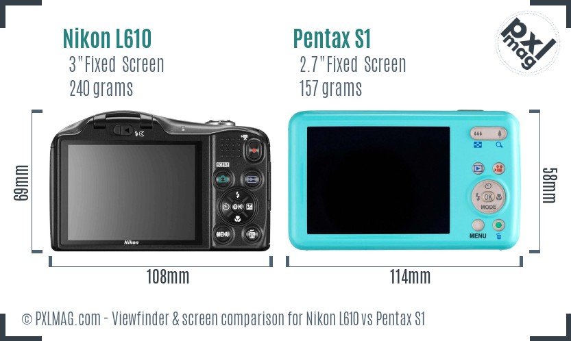 Nikon L610 vs Pentax S1 Screen and Viewfinder comparison