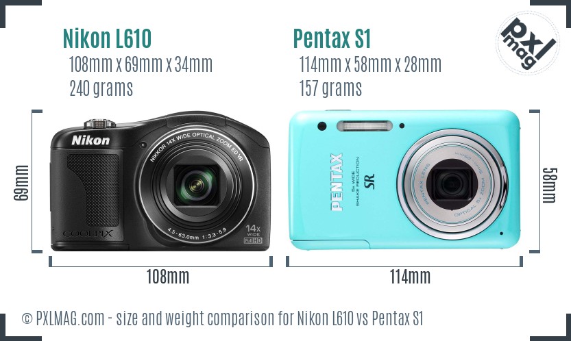 Nikon L610 vs Pentax S1 size comparison