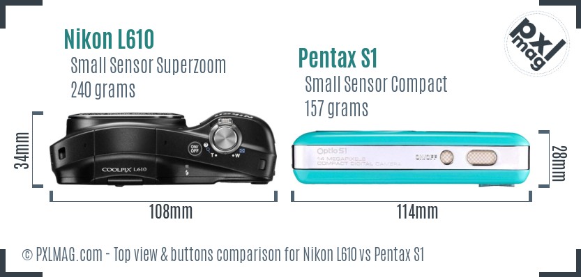Nikon L610 vs Pentax S1 top view buttons comparison