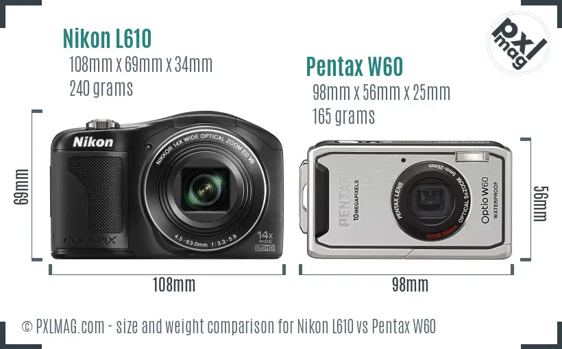 Nikon L610 vs Pentax W60 size comparison Nikon L610 vs Pentax W60 size comparison