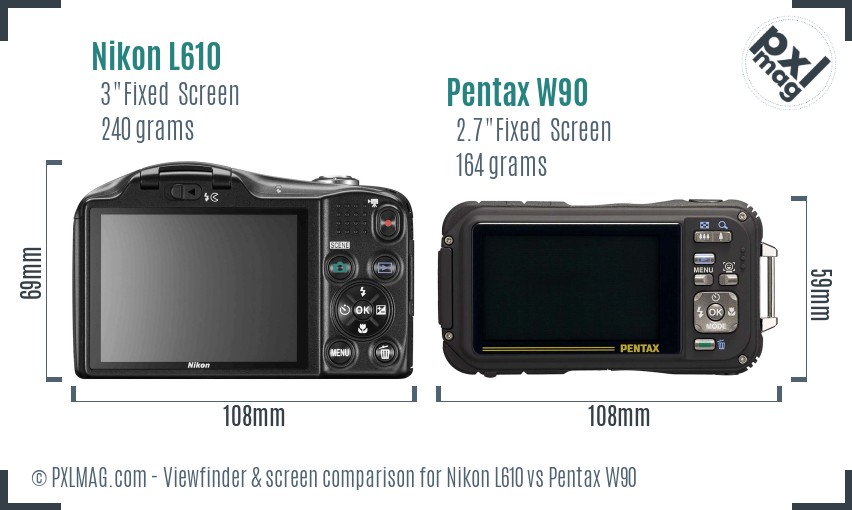 Nikon L610 vs Pentax W90 Screen and Viewfinder comparison