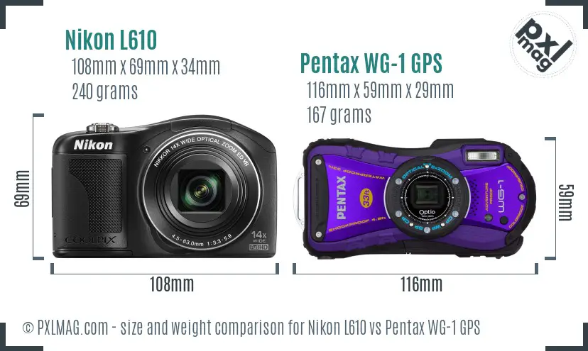 Nikon L610 vs Pentax WG-1 GPS size comparison