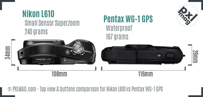 Nikon L610 vs Pentax WG-1 GPS top view buttons comparison