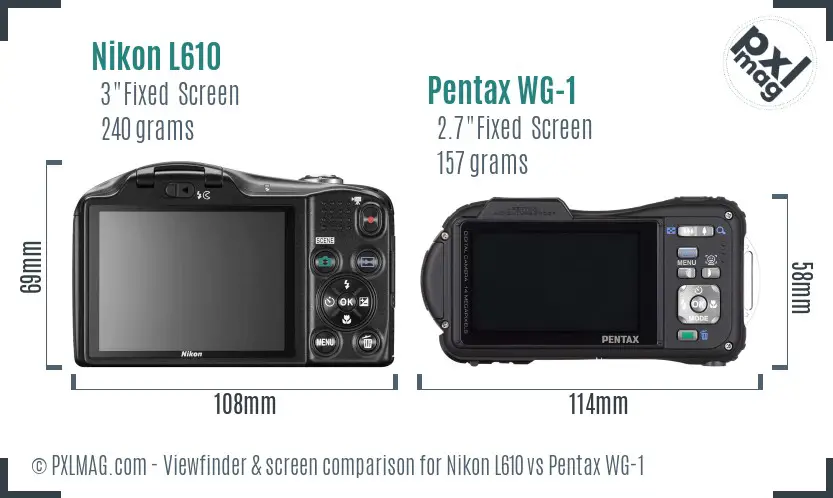 Nikon L610 vs Pentax WG-1 Screen and Viewfinder comparison