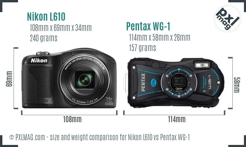 Nikon L610 vs Pentax WG-1 size comparison