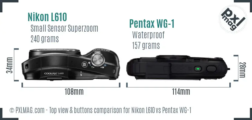 Nikon L610 vs Pentax WG-1 top view buttons comparison