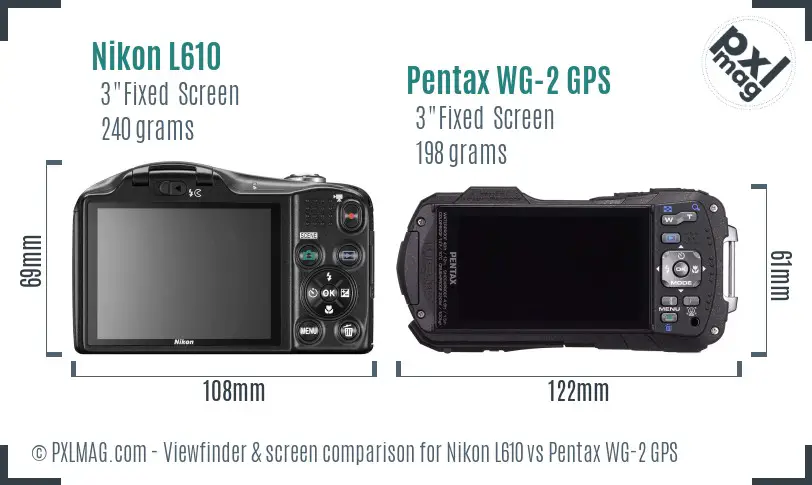 Nikon L610 vs Pentax WG-2 GPS Screen and Viewfinder comparison