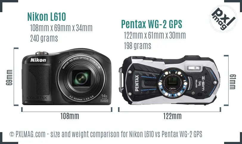 Nikon L610 vs Pentax WG-2 GPS size comparison