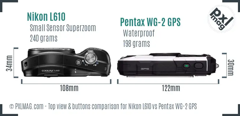 Nikon L610 vs Pentax WG-2 GPS top view buttons comparison