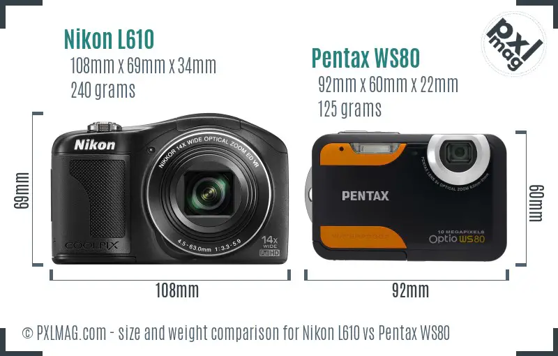 Nikon L610 vs Pentax WS80 size comparison