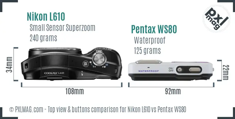 Nikon L610 vs Pentax WS80 top view buttons comparison