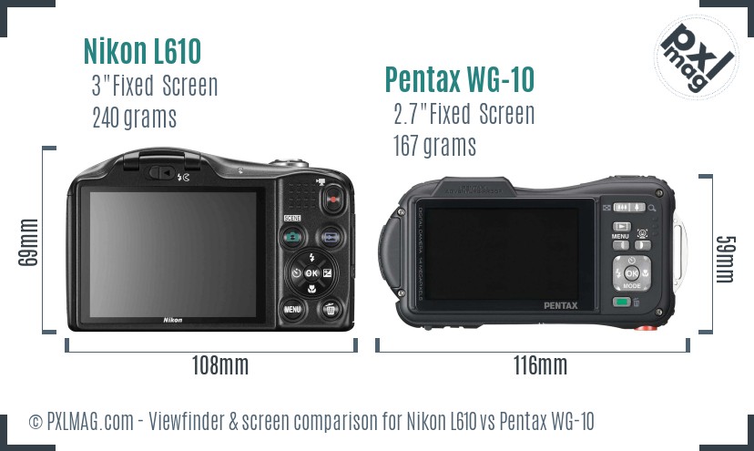 Nikon L610 vs Pentax WG-10 Screen and Viewfinder comparison